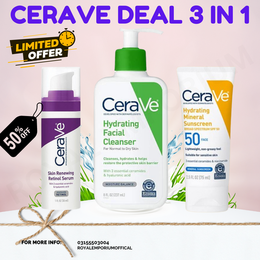 Deal CeraVe Hydrating Skincare Bundle | Cleanser, Sunscreen & Retinol Serum