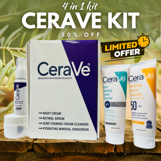 CeraVe 4-in-1 Skincare Kit: Night Cream, Sunblock, Cleanser & Serum for Radiant Skin